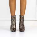 Pewter 10cm heel pointy lace up ankle boot milano