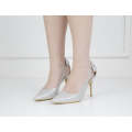 Silver shimmer 9cm heel court with a back bow saley