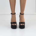 Black 14.5cm platform heel Funky one band ankle strap sandal micola