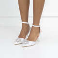 White mid heel 7cm SATIN PU with trim muadi