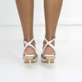 White mid heel 7cm SATIN PU with trim muadi