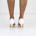 White 9cm heel open side court shoe with a gold trim daniella