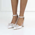 White 9cm heel open waist shimmer pointy with a bow pearl wifey