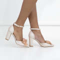 Nude 9cm heel open waist shimmer pointy with a bow wifey