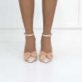 Nude 9cm heel open waist shimmer pointy with a bow wifey