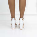 White 9cm heel open waist SATIN PU pointy with a trim pearl giselle