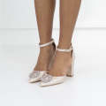 Nude 9cm heel open waist SATIN PU pointy with a trim giselle