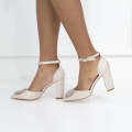 Nude 9cm heel open waist SATIN PU pointy with a trim giselle