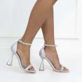 Silver glitter decor 10.5cm heel ankle strap sandal lizette