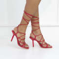 Red 9.5cm heel ankle strap sandal beyonce