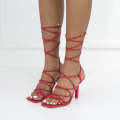 Red 9.5cm heel ankle strap sandal beyonce