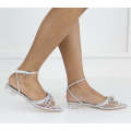 Silver 2cm heel bling bow strap perspex flat alyona