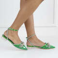 Green 2cm heel bling bow strap perspex flat alyona