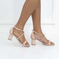 Rose gold diamante strappy on 6cm block heel sandal alika