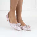 Pink 4cm low heel bridal sling back with diamante bow I DO