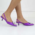 Purple SATIN PU with trim on a 4cm mid heel rosetta