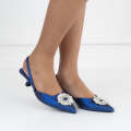 Blue SATIN PU with trim on a 4cm mid heel royal rosetta