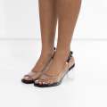 Black vinyl open toe sling on 7cm glass heel valda