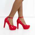 Red ankle strap platform courts pat 12cm heel irana