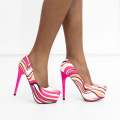 Fuschia 13cm high heel platform court in abstract pu cosmina