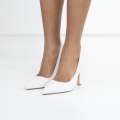 White glitter pointy court shoe on a mid heel melia
