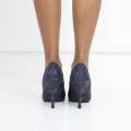 Black glitter pointy court shoe on a mid heel bluish melia