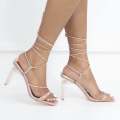 Rose gold strappy sandals on special regt heel nadzia