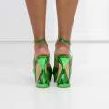 Green 12cm platform Funky heel one band vinyl sandal payley