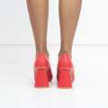 Red Faux court with gold pointy toe on block heel ruwie