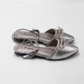 Pewter girls ankle strap pump with diamante bow gulfa