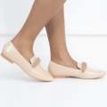 Nude flat loafer pat PU with diamante detail honey