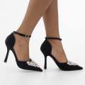 Black mid heel SATIN PU with v-shaped diamante trim kora