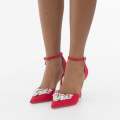 Red mid heel SATIN PU with v-shaped diamante trim kora
