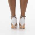 White mid heel SATIN PU with v-shaped diamante trim kora