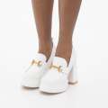 White 11.5cm platform block high heel with trim ohio