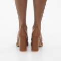 Brown 11.5cm platform block high heel with trim ohio