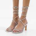 Silver diamante strippy tie up 8.5cm heel sandal leovie