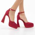 Red 13.5cm platform heel Funky one band ankle strap pointy coney