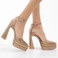 Champagne 13.5cm platform heel Funky one band ankle strap pointy coney