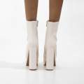 White 15cm platform heel ankle boot pat oslo