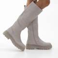 Grey knee high chunky boot stretch miami