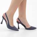 Pewter shimmer 8.5cm heel sling back with vinyl detail rise