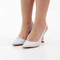 White shimmer 8.5cm heel sling back with vinyl detail rise