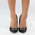 Black shimmer open waist court on 11.5cm heel with trim toronto