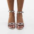 Silver 3 link diamante band sandal on 7.5cm heel SaShoe