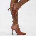 Tan 10cm heel tire-up pointy toe shoe ulani