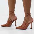 Tan 10cm heel tire-up pointy toe shoe ulani