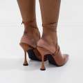 Tan 10cm heel tire-up pointy toe shoe ulani