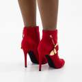 Red micro fiber 11cm high heel open toe ankle boot ugra