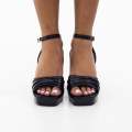 Black pleated 9.5cm heel one band ankle strap sandal udele